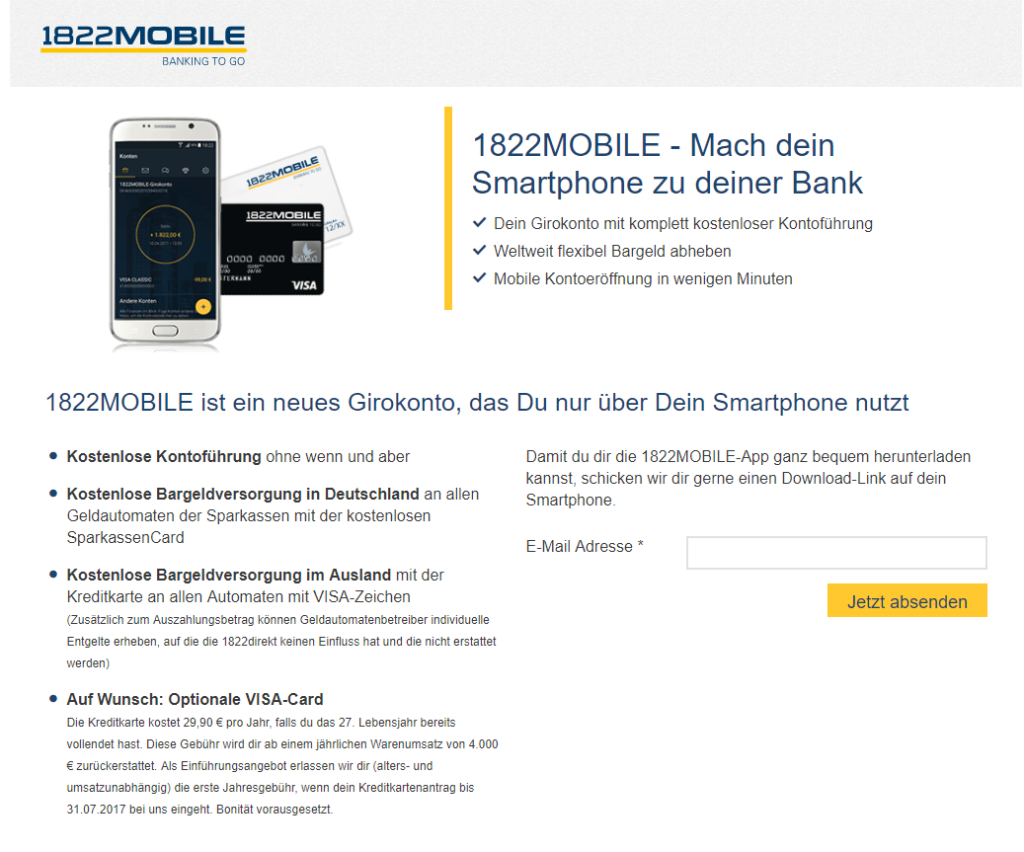 1822MOBILE Girokonto Webseite